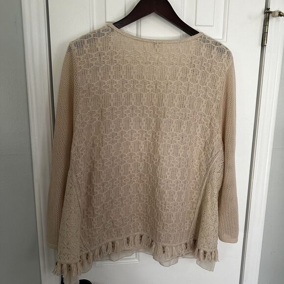 CHICOS Shirt Ivory tassel Fringe Beaded Layered look Woven Tunic Top 4 XXL 1x - Picture 8 of 10